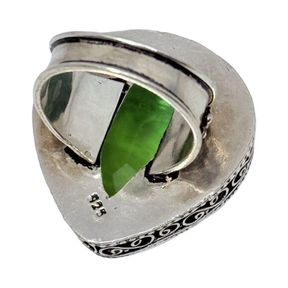 925 Sterling Silver Green Crystal Large Statement Ring Sz 8.5 Turkish Ethnic - Picture 12 of 16